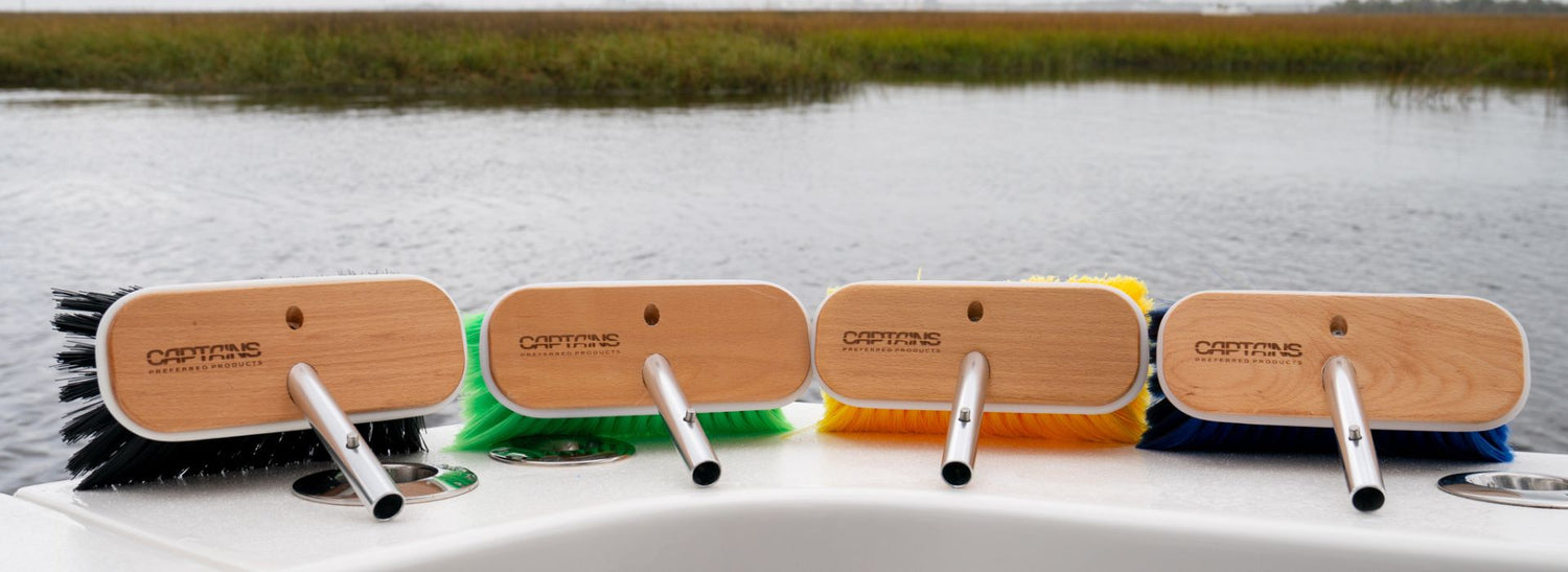 Boat brushes for boat cleaning with different bristle types.
