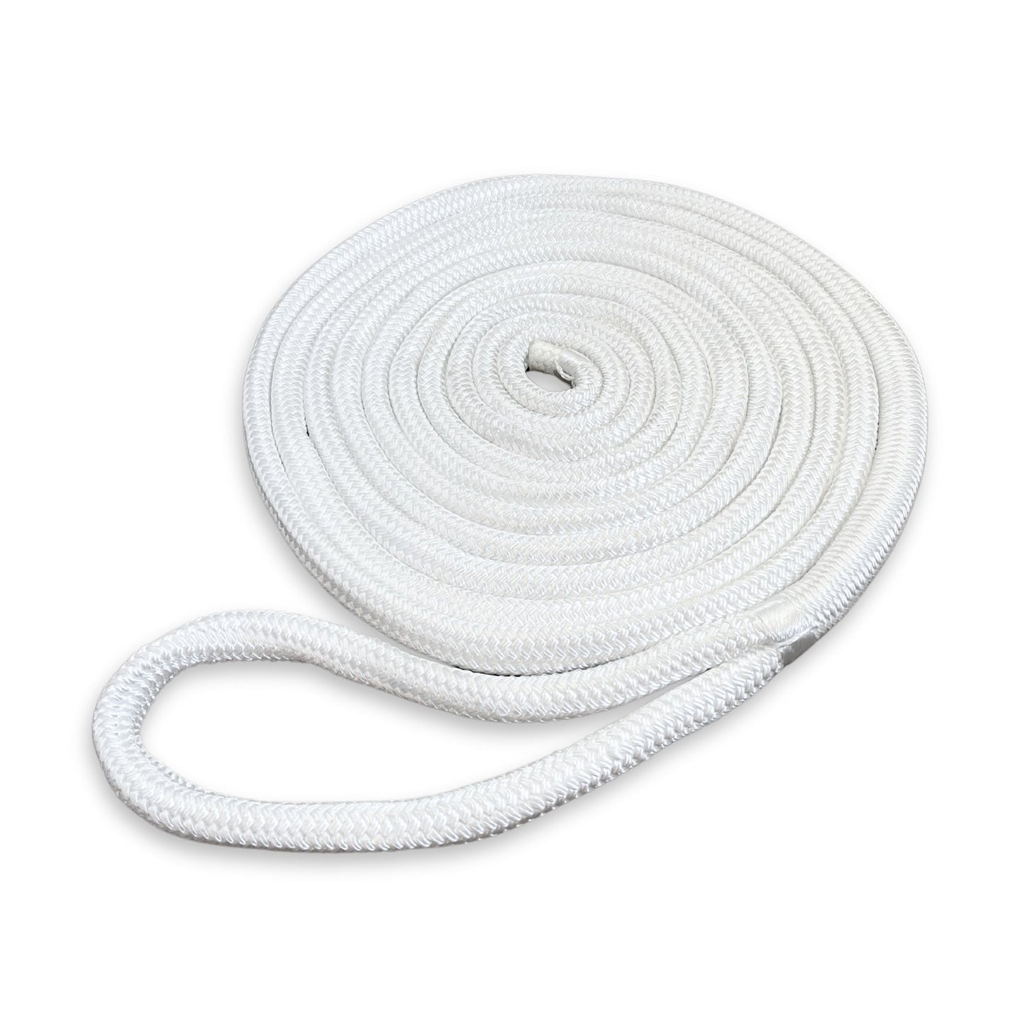 3/4 inch white nylon dock line by Captains Preferred Products.