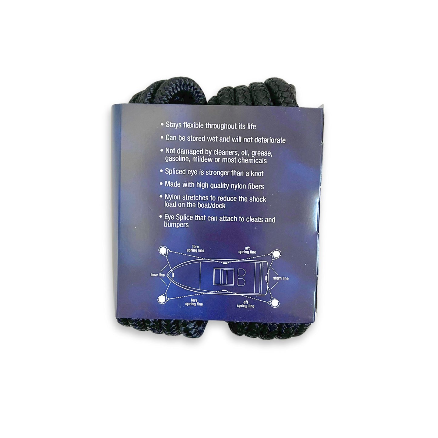 Back of Captains Preferred Products 3/8" x 15' dock line package.