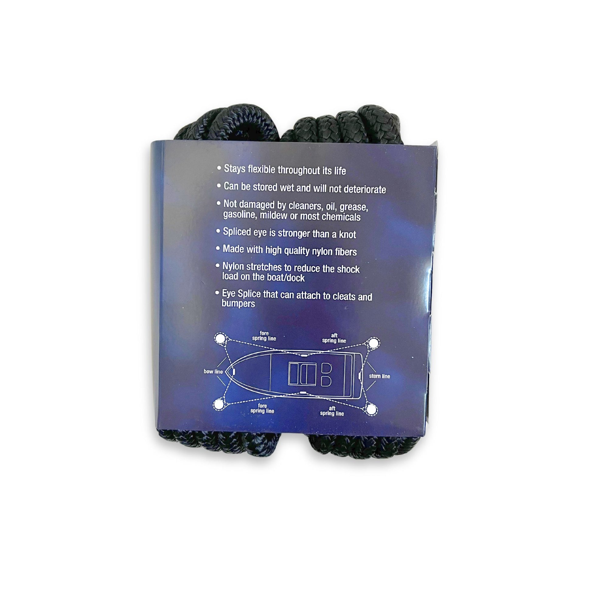 Back of Captains Preferred Products 3/8" x 15' dock line package.
