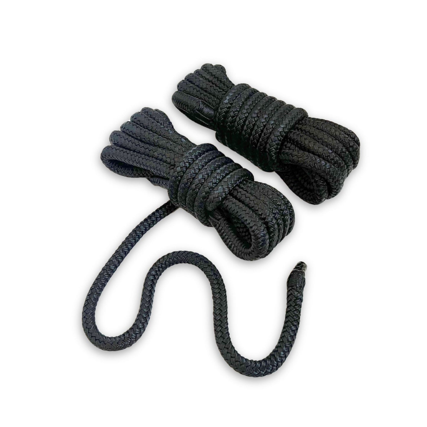 Two 3/8 inch by 15 foot black nylon dock lines.