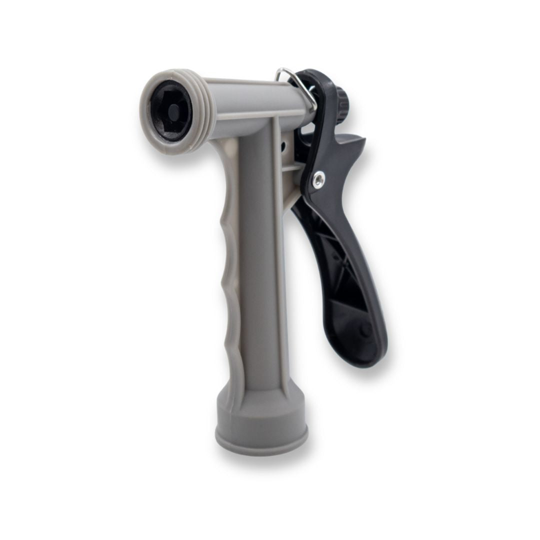 Gray and black boat hose nozzle.
