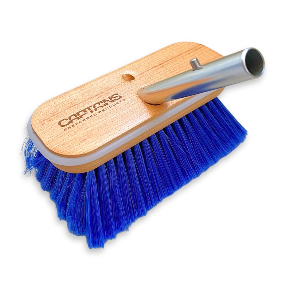 Super-Soft bristle blue boat brush head features quick locking stainless steel connections.