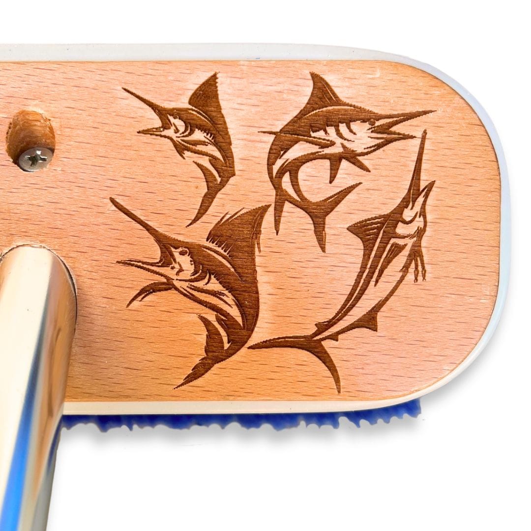 Laser-etched custom boat brush with your own logo.