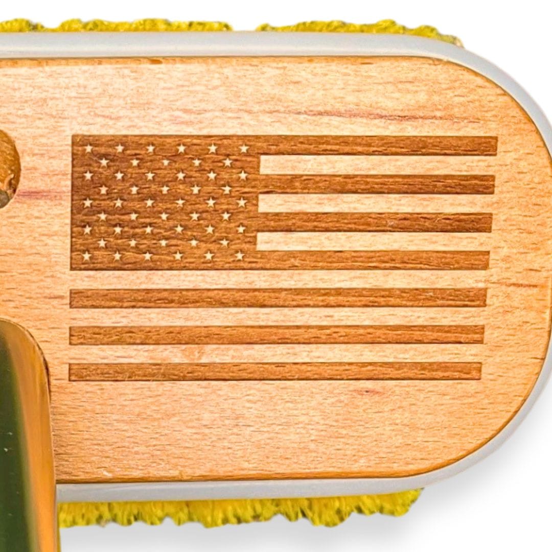 American Flag laser etching on a boat brush head.