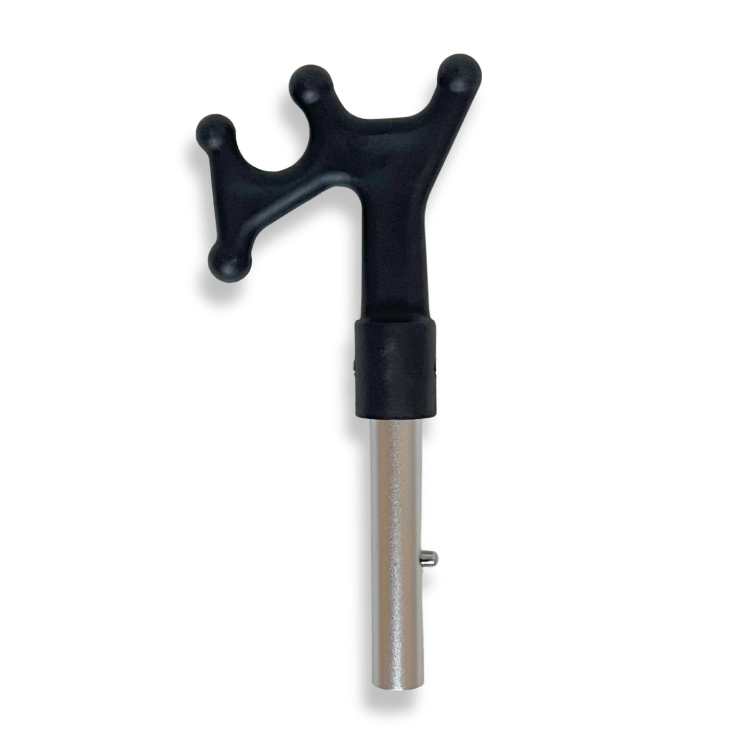 Boat hook attachment for grabbing or guiding lines on a boat.