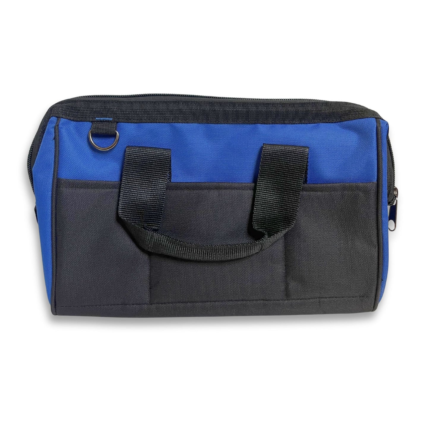 Back of fishing weight lead bag with six exterior pockets.