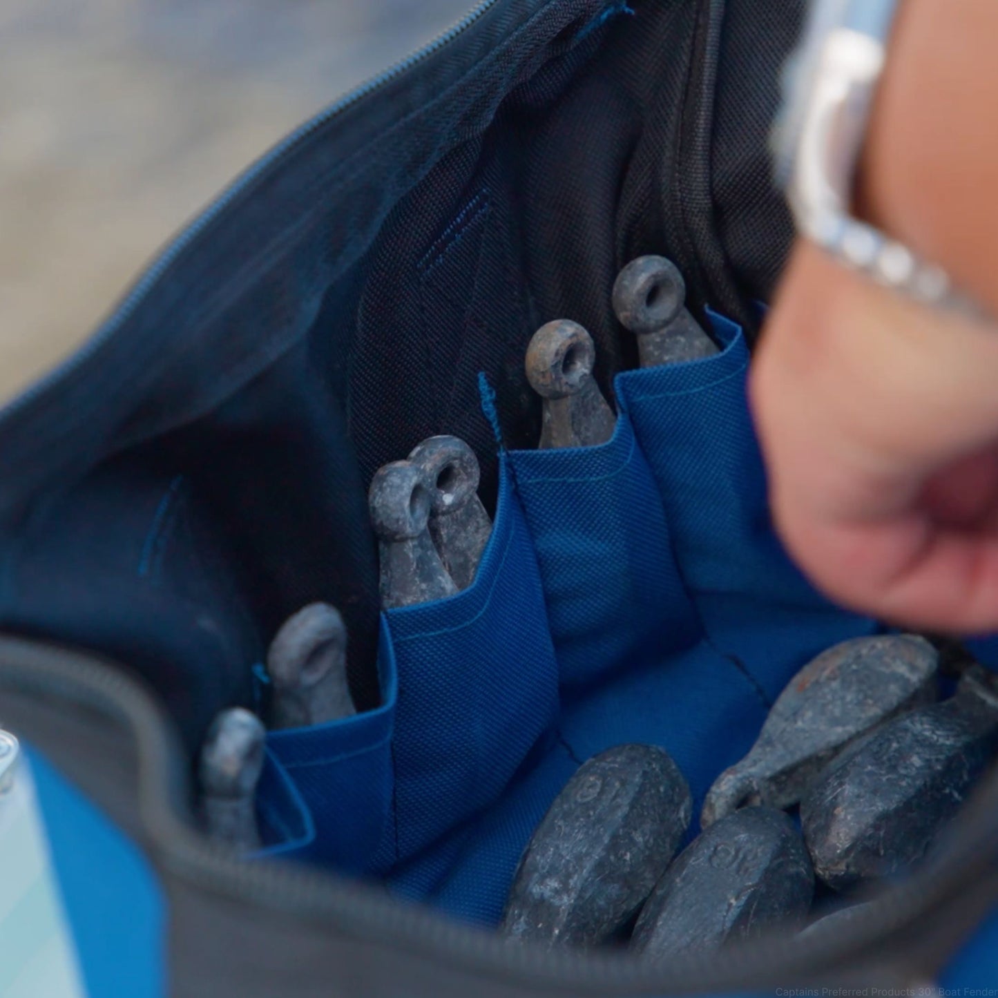 Lead weights inside the Fishing Weight Lead Bag by Captains Preferred Products.