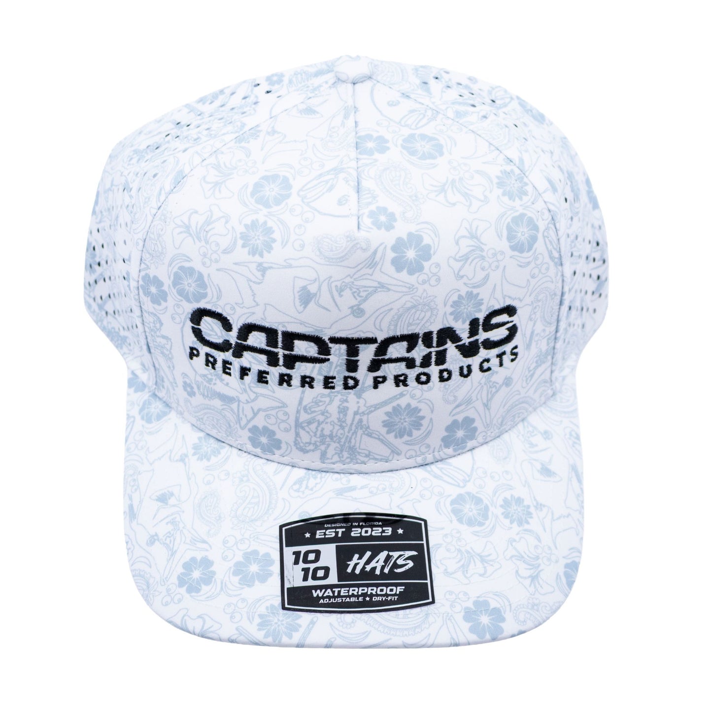 Captains Dry-Fit 5 Panel Hat - White Reef (Black)