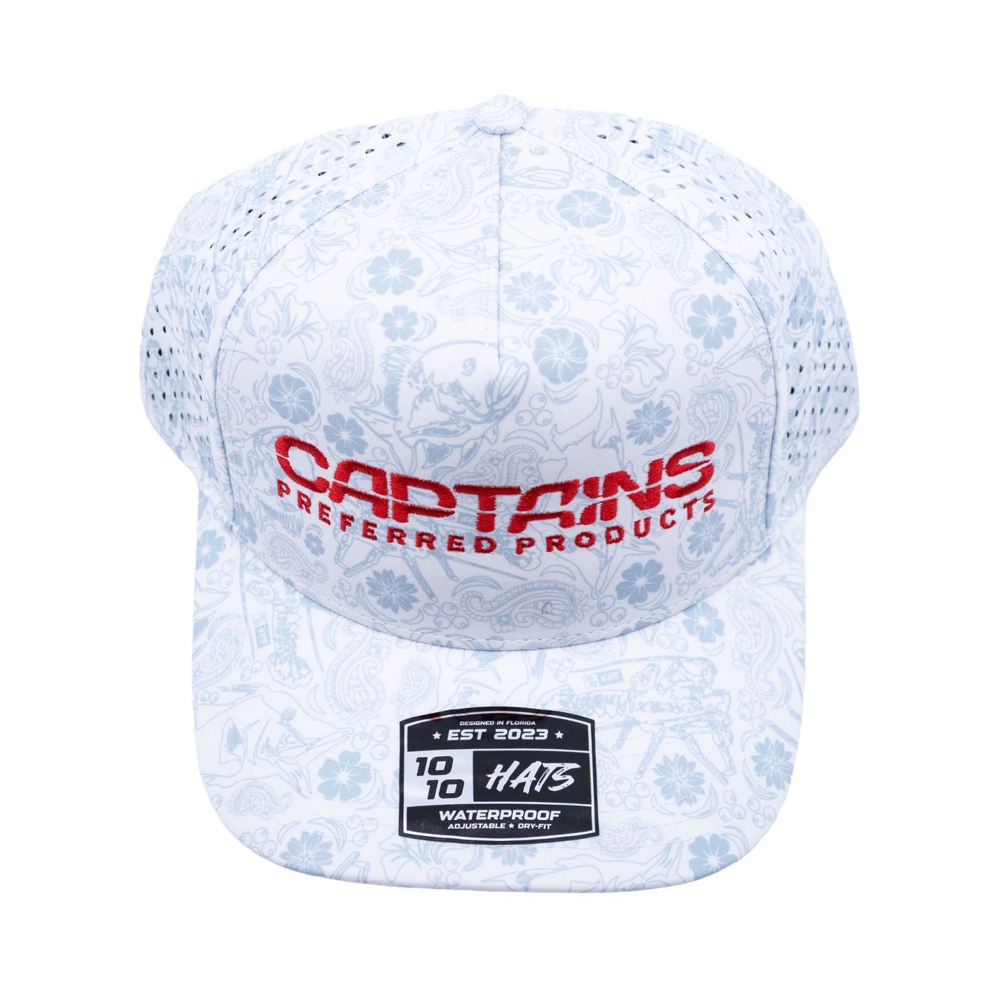 Captains Dry-Fit 5 Panel Hat - White Reef (Red)