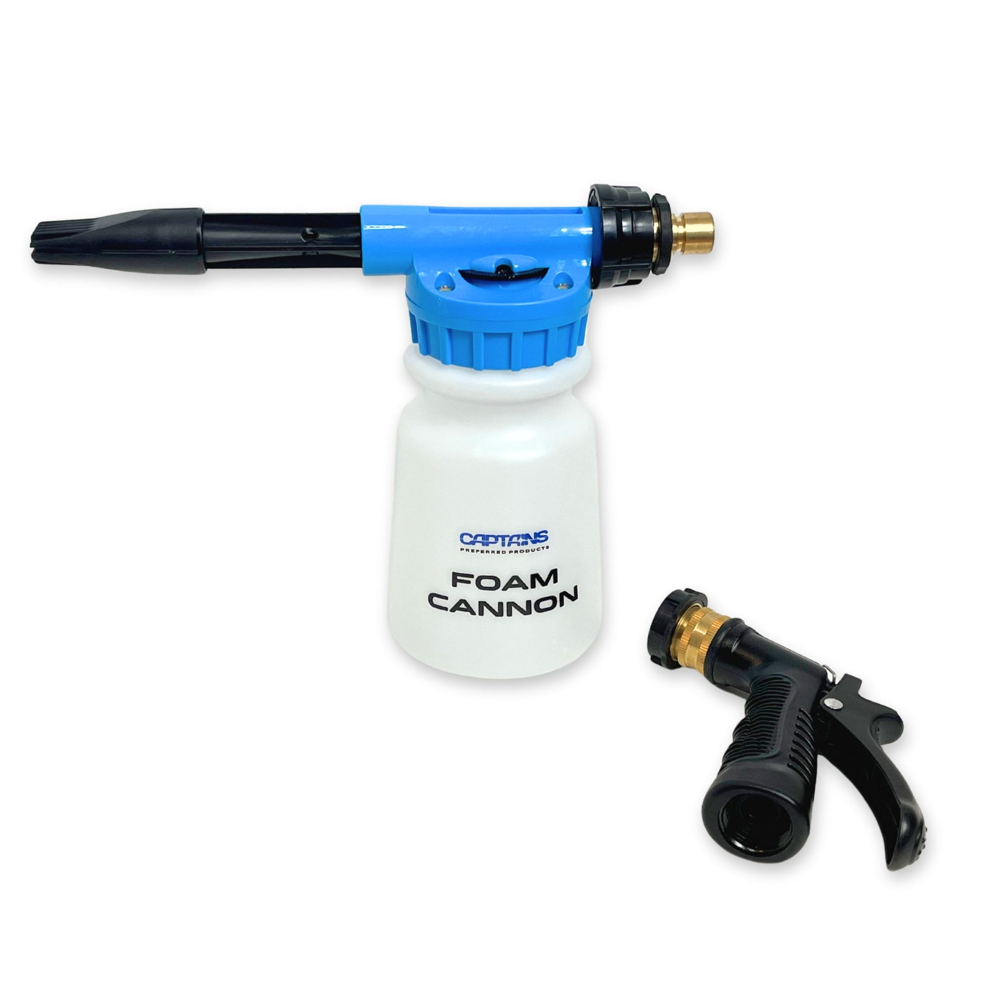 Nozzle taken apart from foam cannon to show easy quick connection.