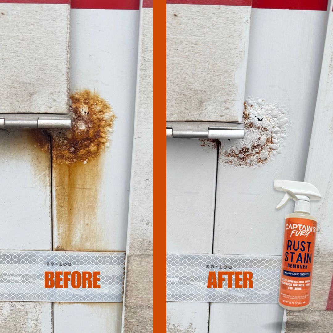 Before and after using Captain's Fury Rust Stain Remover.