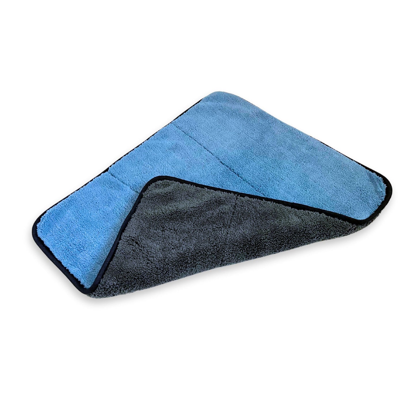 Two sided blue and gray microfiber towel.
