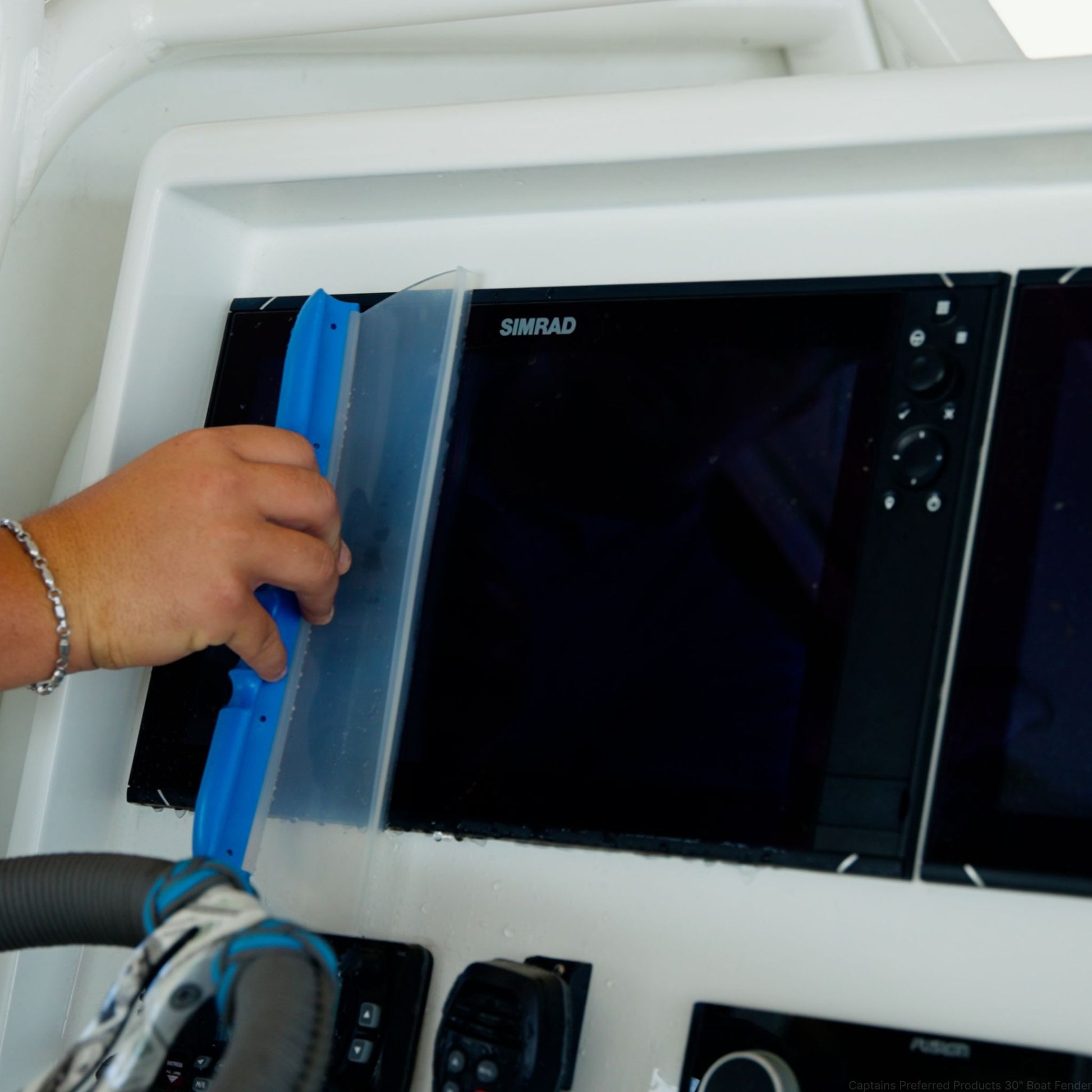 A water blade drying the electronics on a boat.