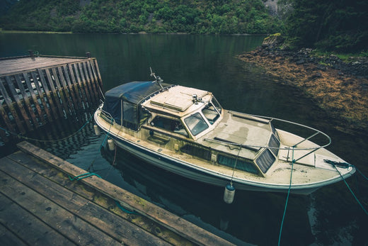 A mildew covered boat that has not been maintained.