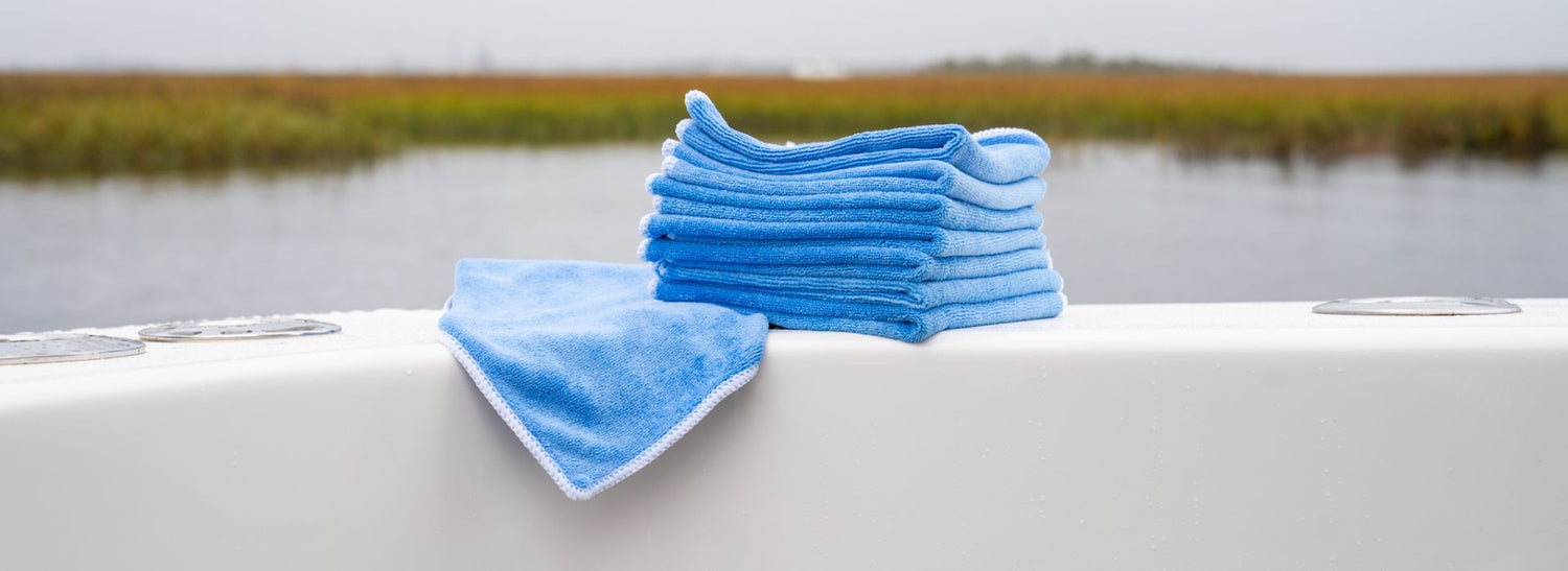 Microfiber towels for cleaning boats.