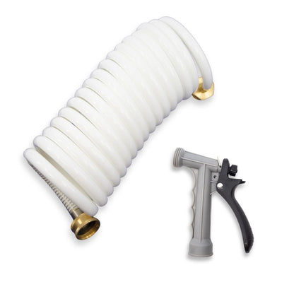 15ft Washdown Hose with Nozzle (White & Gray)