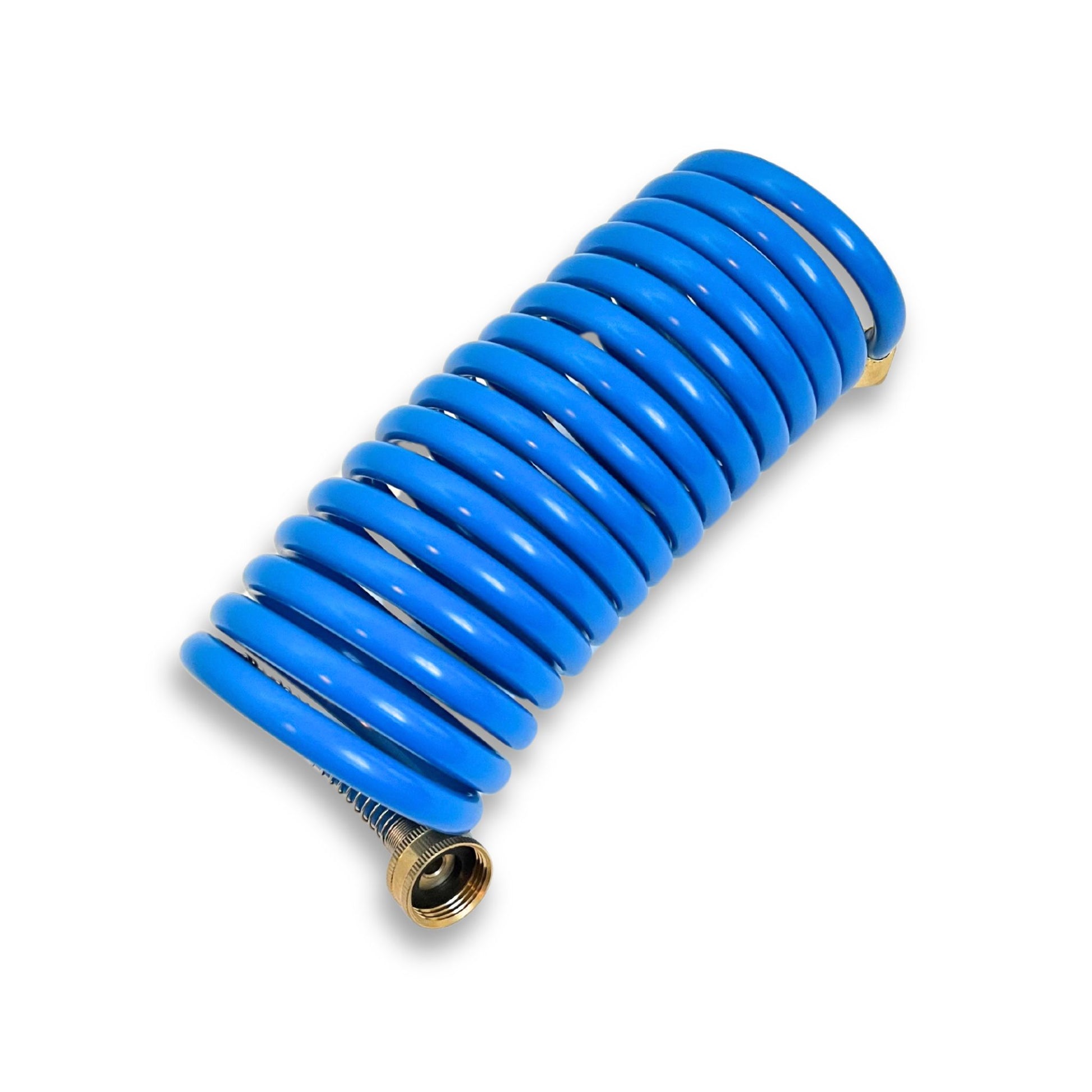 15 foot blue washdown hose for boat cleaning.