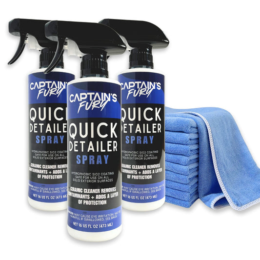 3 Bottle Bundle of Captain's Fury Quick Detailer Spray & Microfiber Cloths.