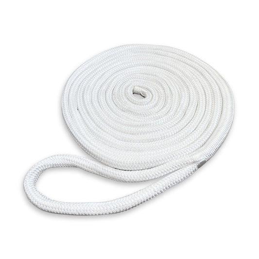 3/4 inch white nylon dock line by Captains Preferred Products.