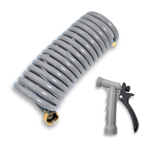 15ft gray washdown hose and nozzle bundle by Captains Preferred Products.