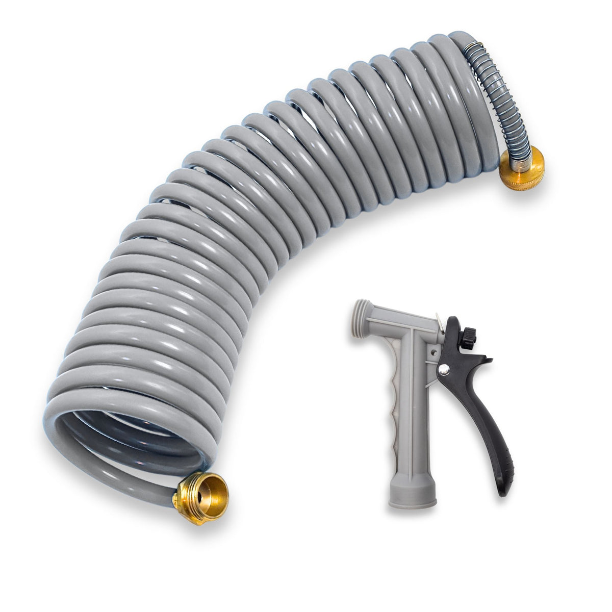 Gray washdown hose and nozzle by Captains Preferred Products.