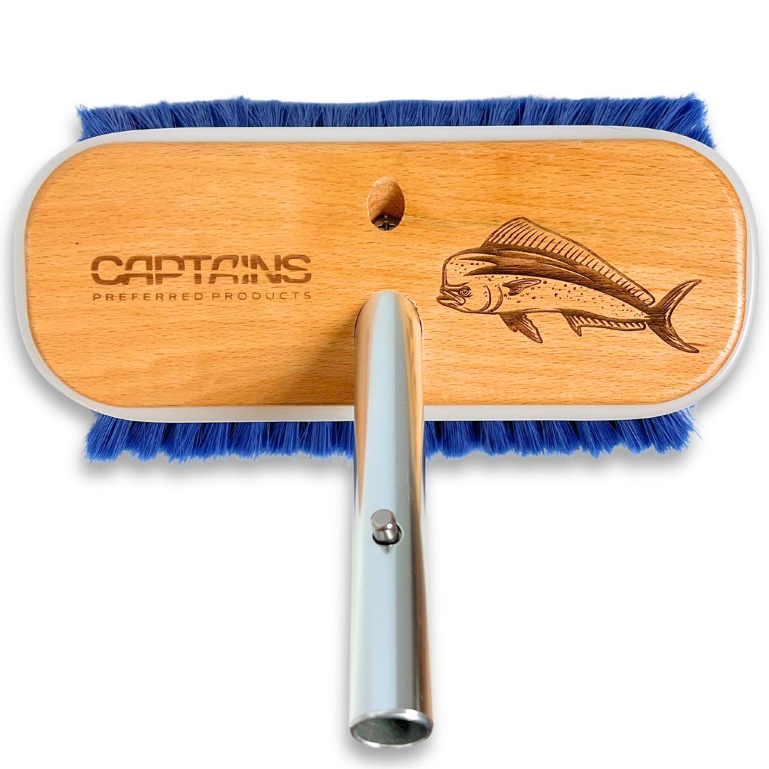 A custom boat brush with a mahi fish design.