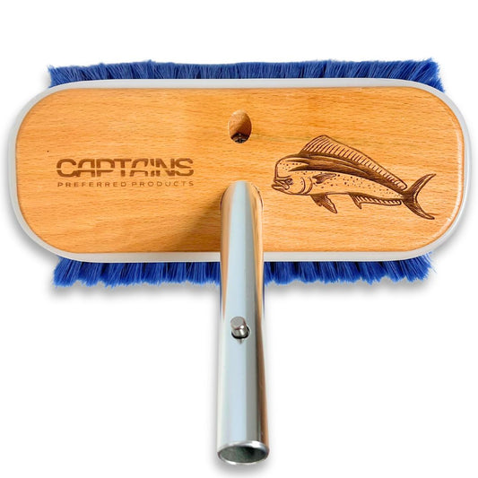 A custom boat brush with a mahi fish design.