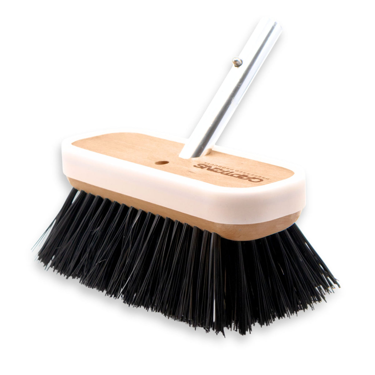 The Hard Bristle Boat Brush Head by Captains Preferred featuring stiff black bristles.