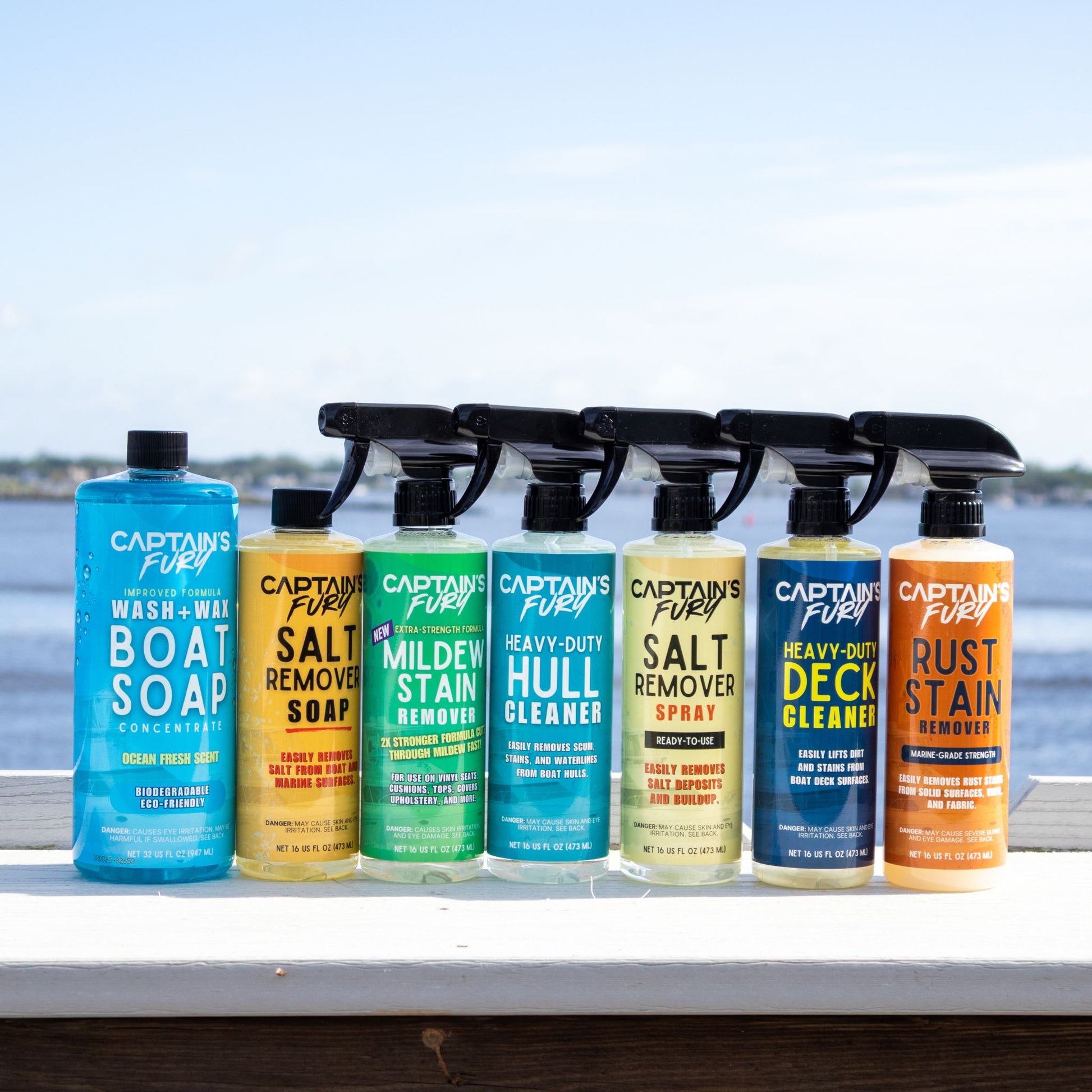 7 essential boat cleaning products included in the Ultimate kit by Captains Preferred Products.