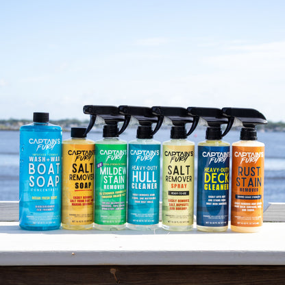 7 essential boat cleaning products included in the Ultimate kit by Captains Preferred Products.