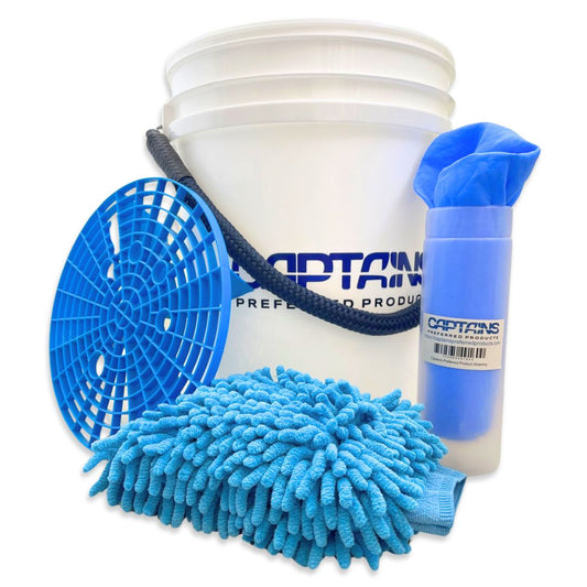 Captains' Classic Boat Cleaning Kit with bucket, mitt, dirt trap, and shammy