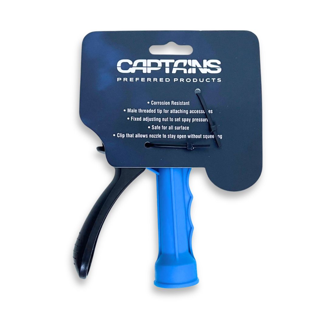 Back of package of the Captains Preferred Products Washdown Hose Nozzle.