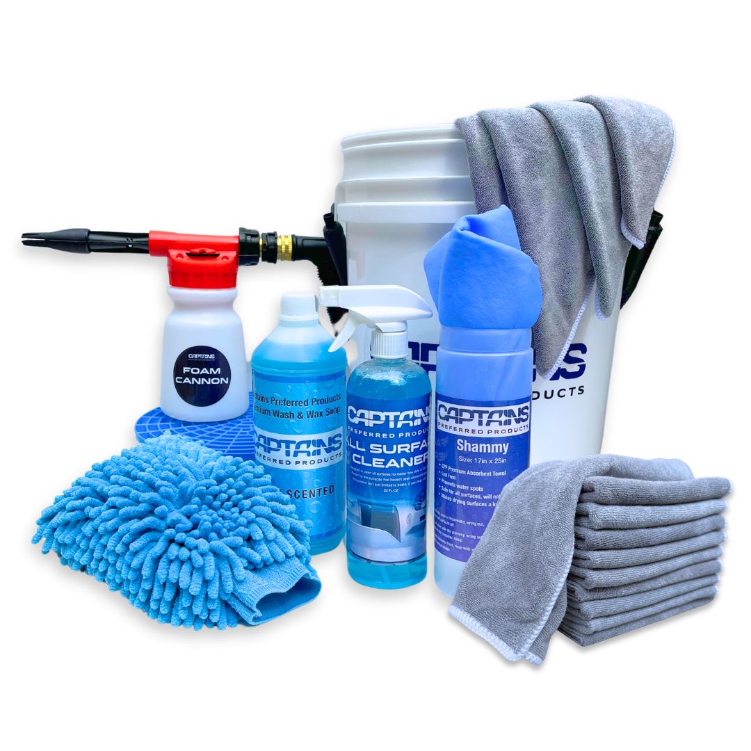 Complete 17 piece boat cleaning kit with foam cannon.