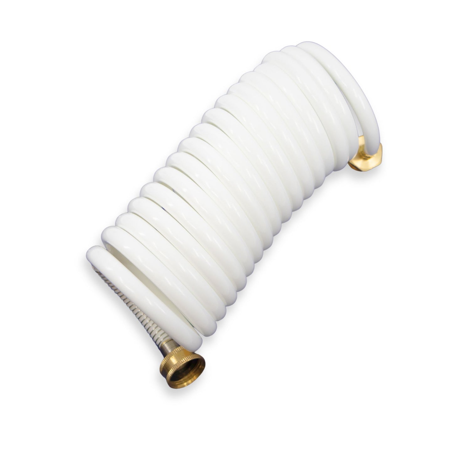 White coiled washdown hose for boats in 15ft length.