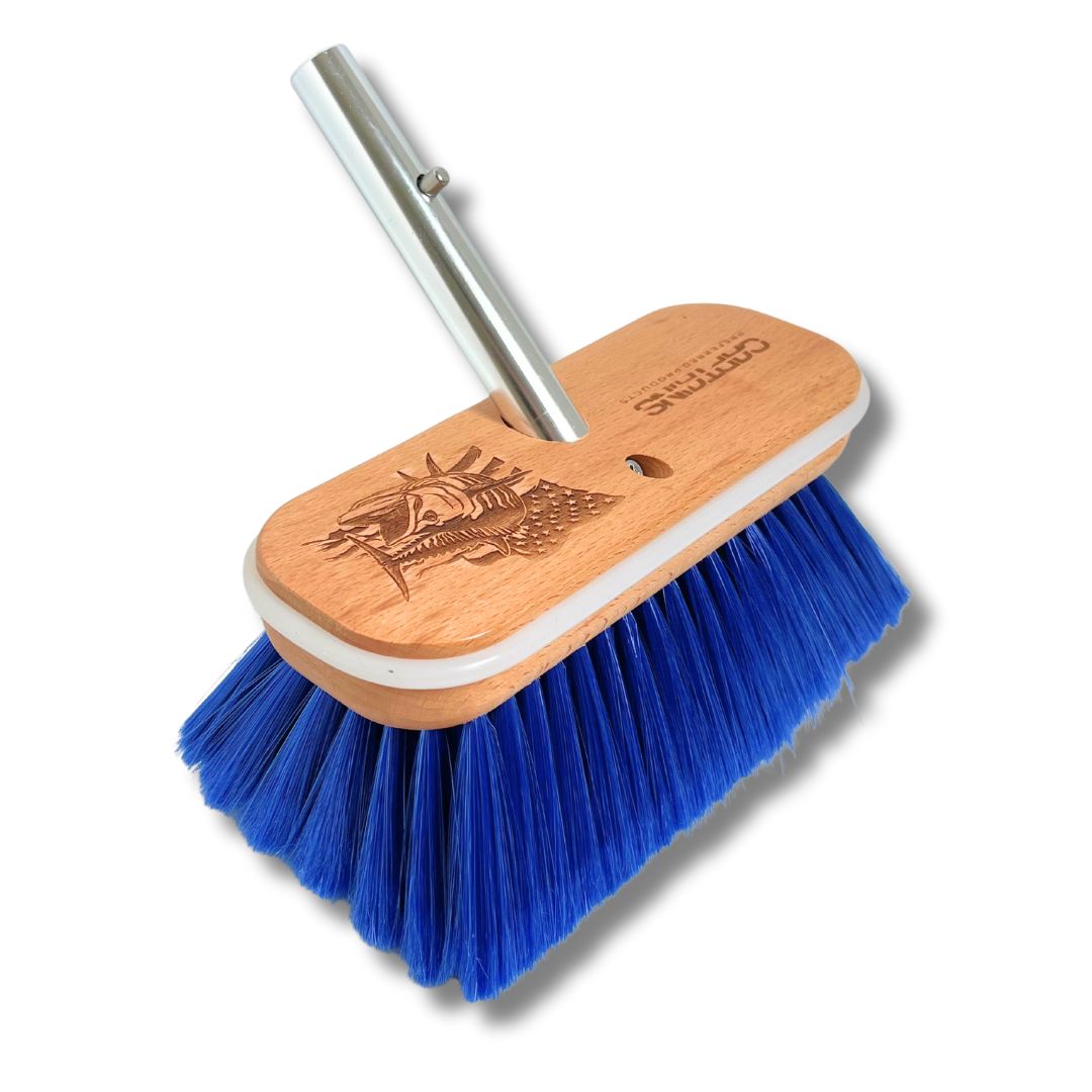 Captains blue boat brush with a mackerel design.