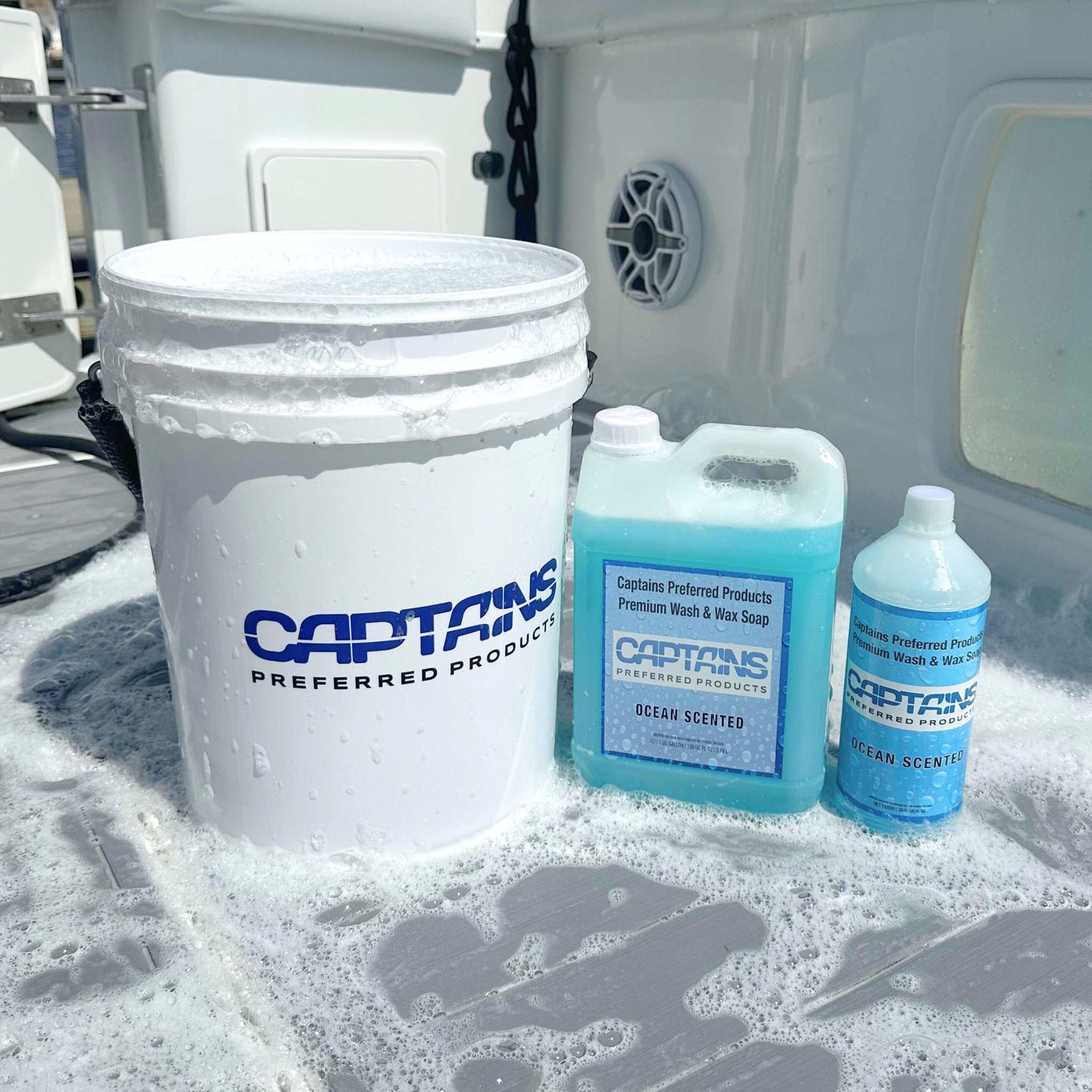 Captains Preferred Products' five gallon bucket with boat soap.