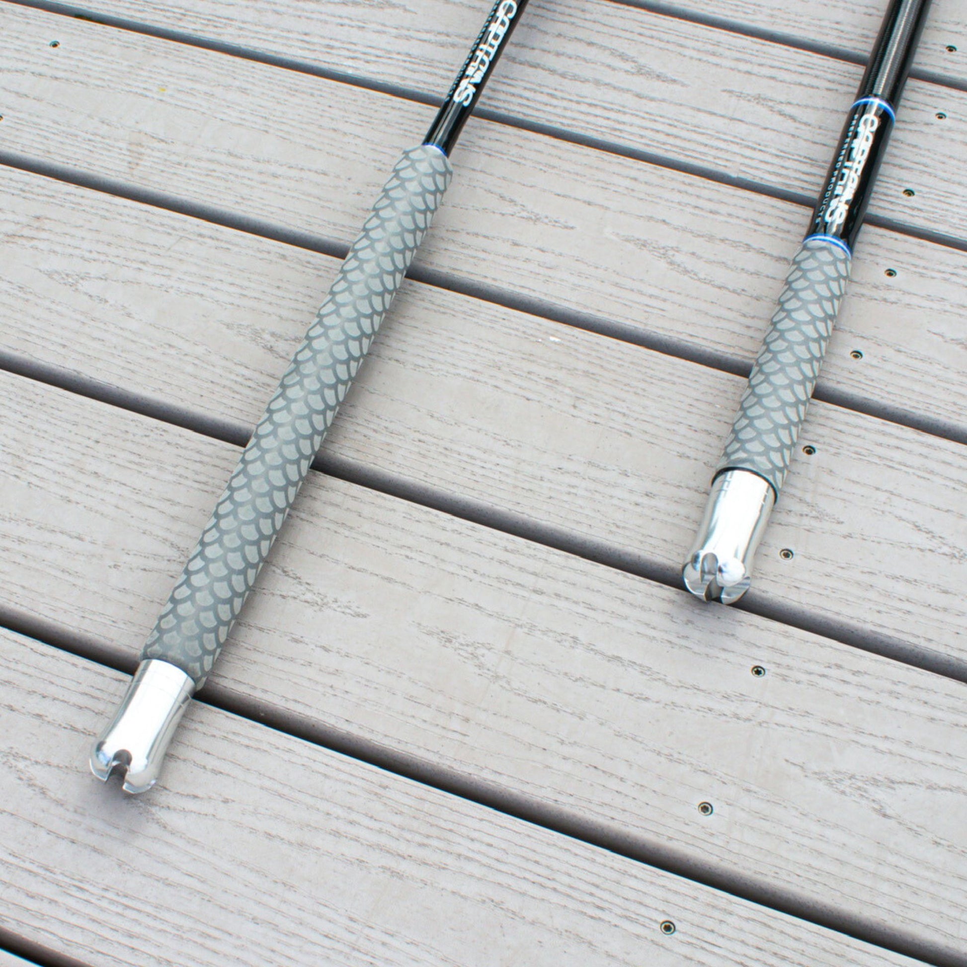 Butt end of carbon fiber boat poles from Captains Preferred.