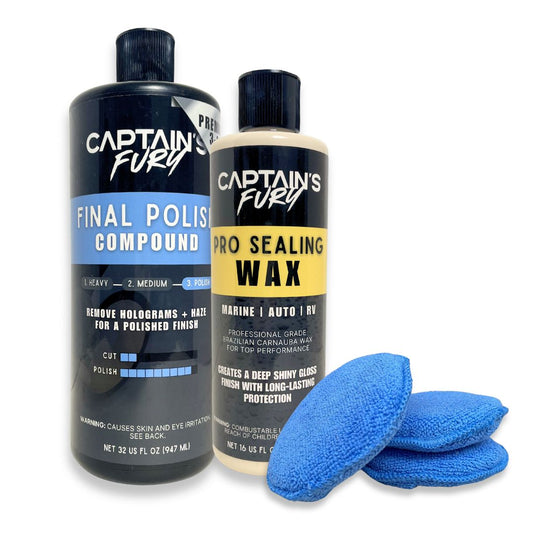 Captain's Fury Polish and Seal kit for boats, RVs, cars and more.