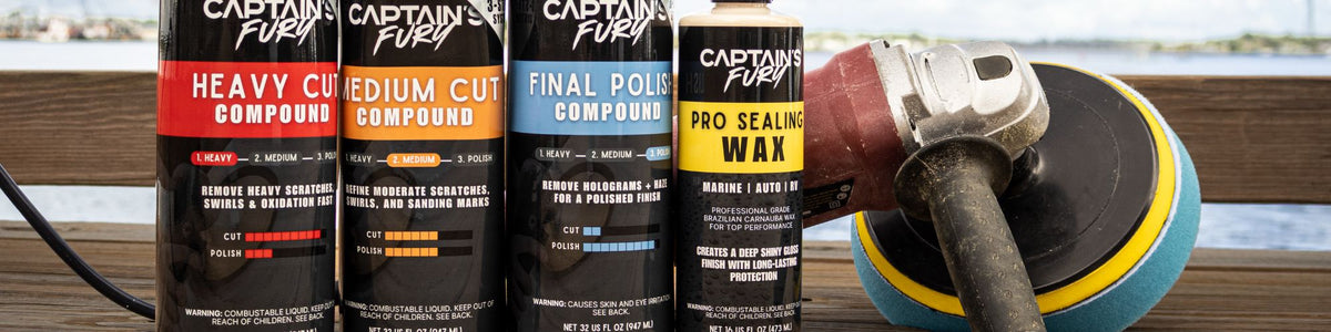 Captain's Fury boat compounds and polishes for finish restoration and maintenance.