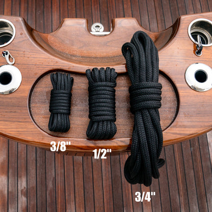 Captains dock lines by size - 3/8" 1/2" and 3/4" nylon dock lines.