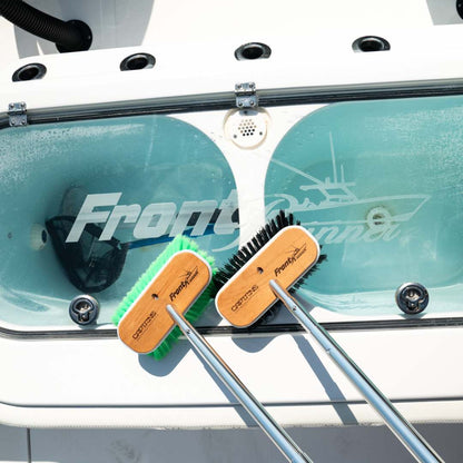 Two boat cleaning brushes with engraved FrontRunner boats logo.