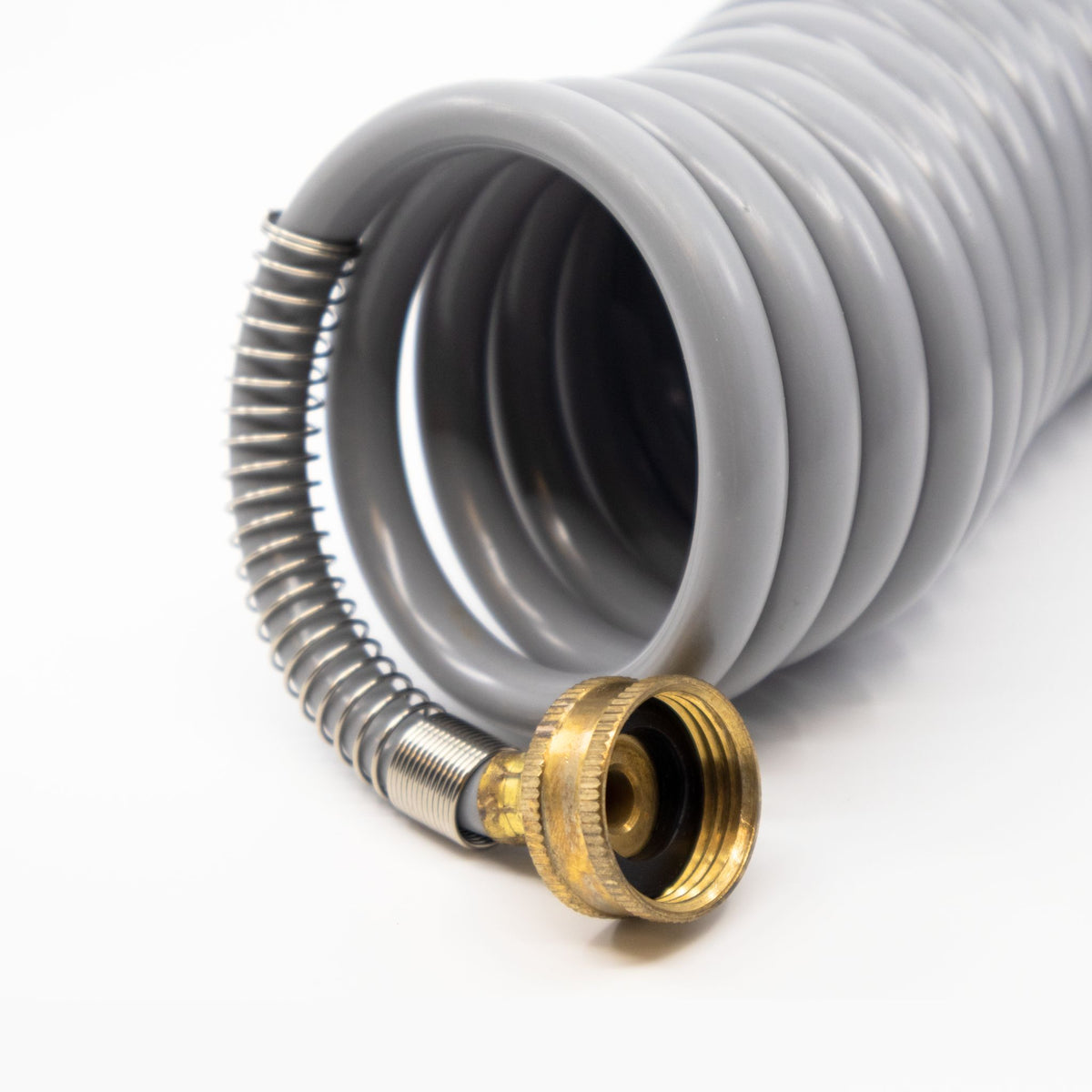 Female end of a 15ft gray boat hose.