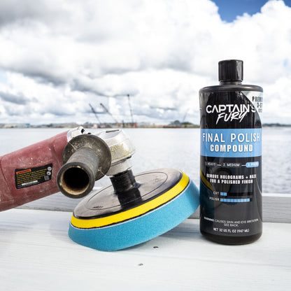 Captain's Fury Final Polish Compound for boat finishes.