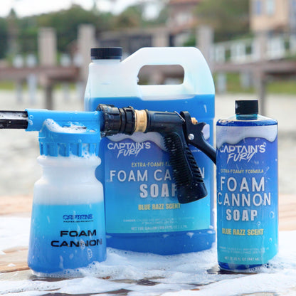 Foam cannon soap with foamy suds.