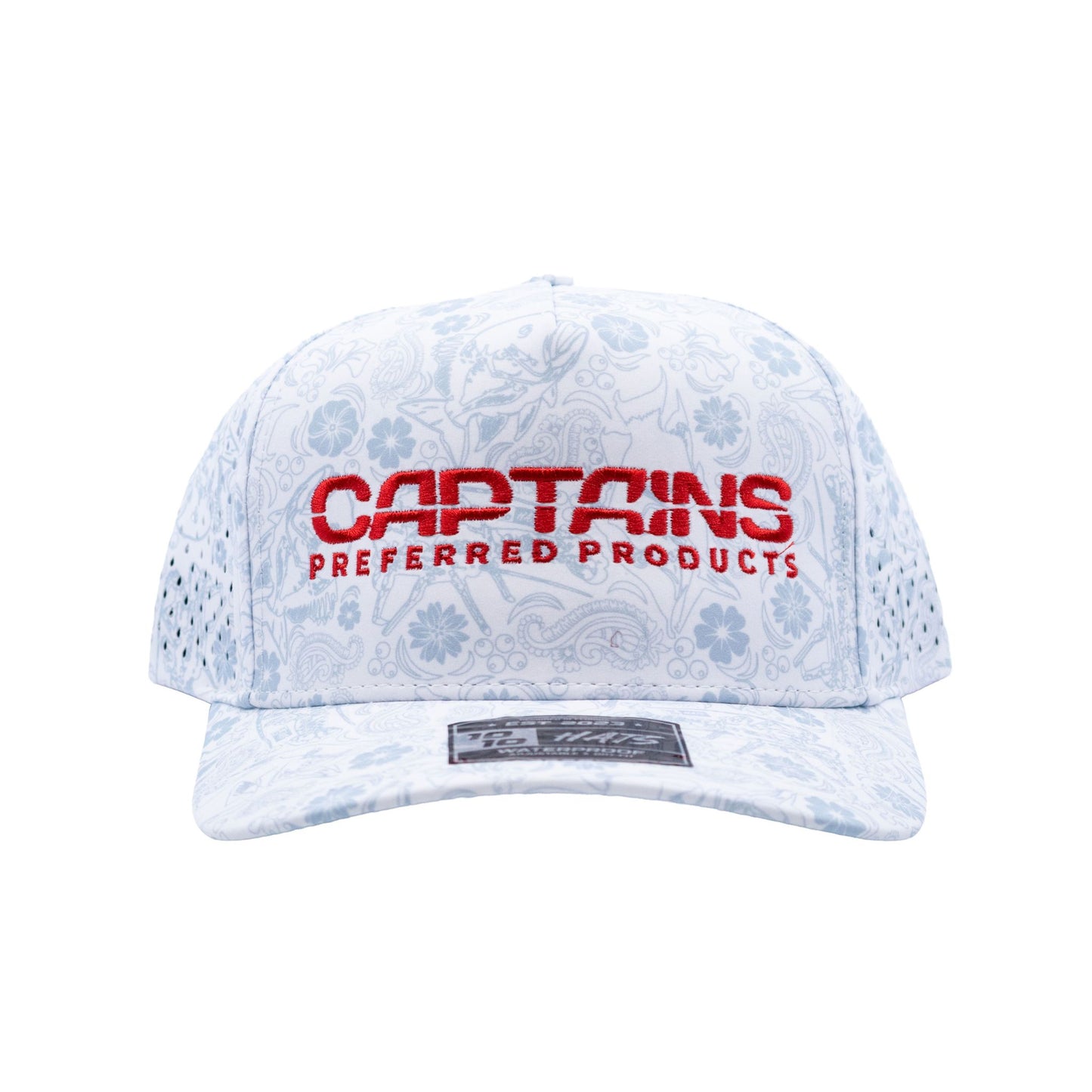 Captains Dry-Fit 5 Panel Hat - White Reef (Red)