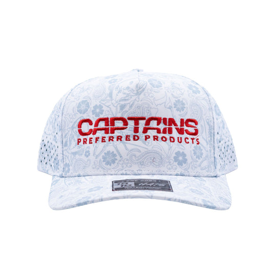 Captains Dry-Fit 5 Panel Hat - White Reef (Red)