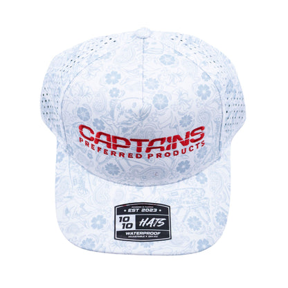 Captains Dry-Fit 5 Panel Hat - White Reef (Red)