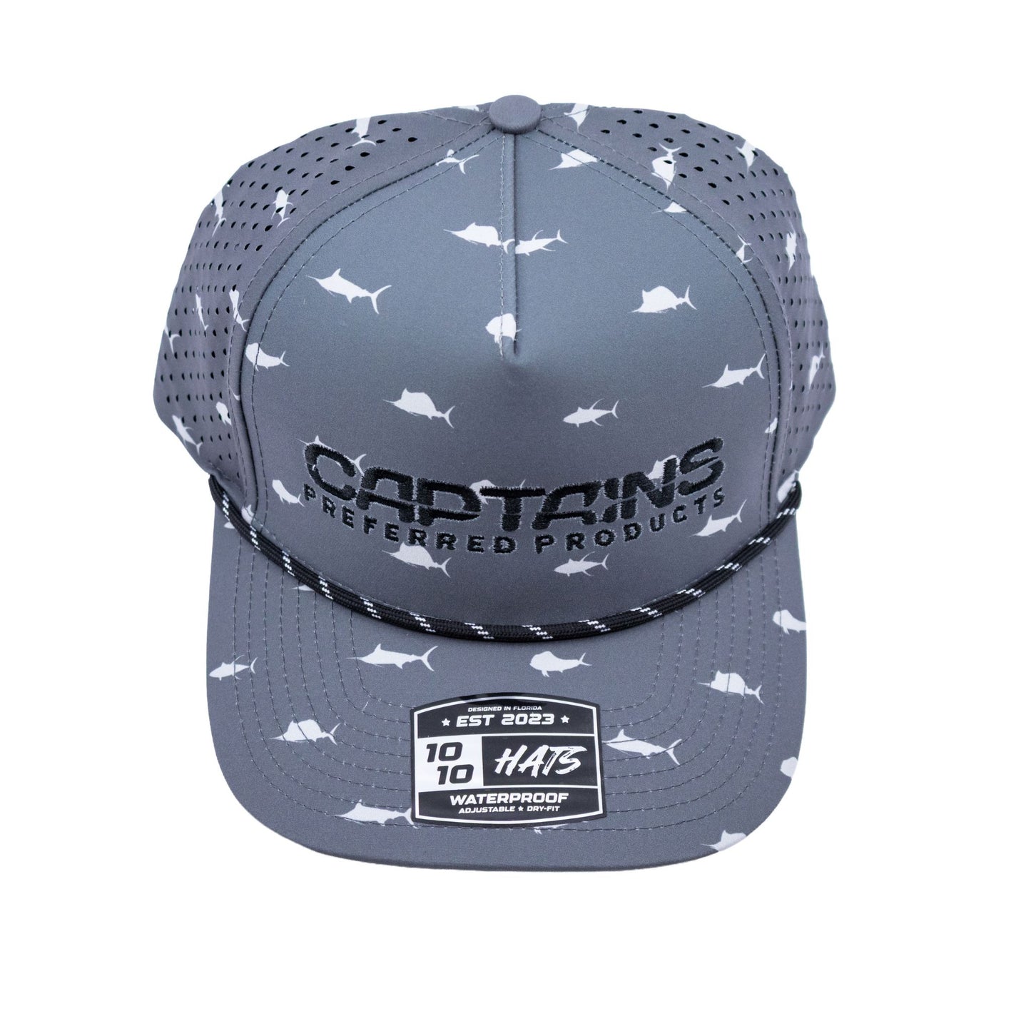 Captains Dry-Fit 5 Panel Hat - Offshore Gray with Rope