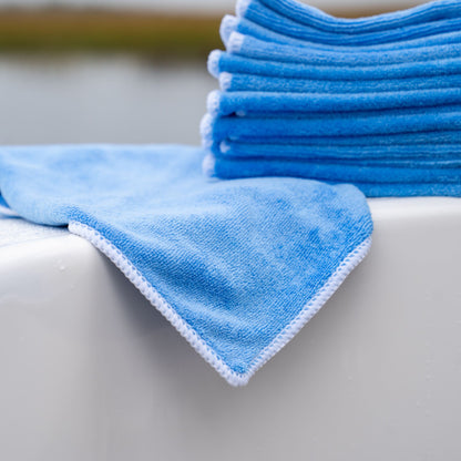 Close up of a blue high quality microfiber cloth.